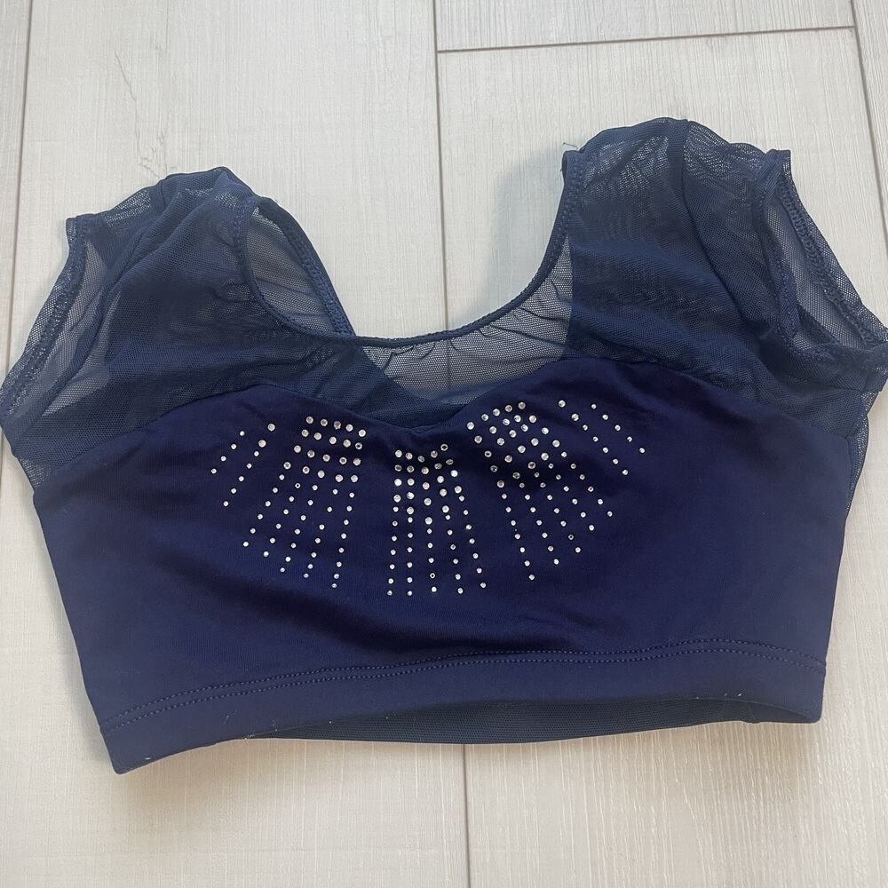 Girls Navy Blue Rhinstone Cropped Dance Sports Bra Girls 12/14y Gymnastics